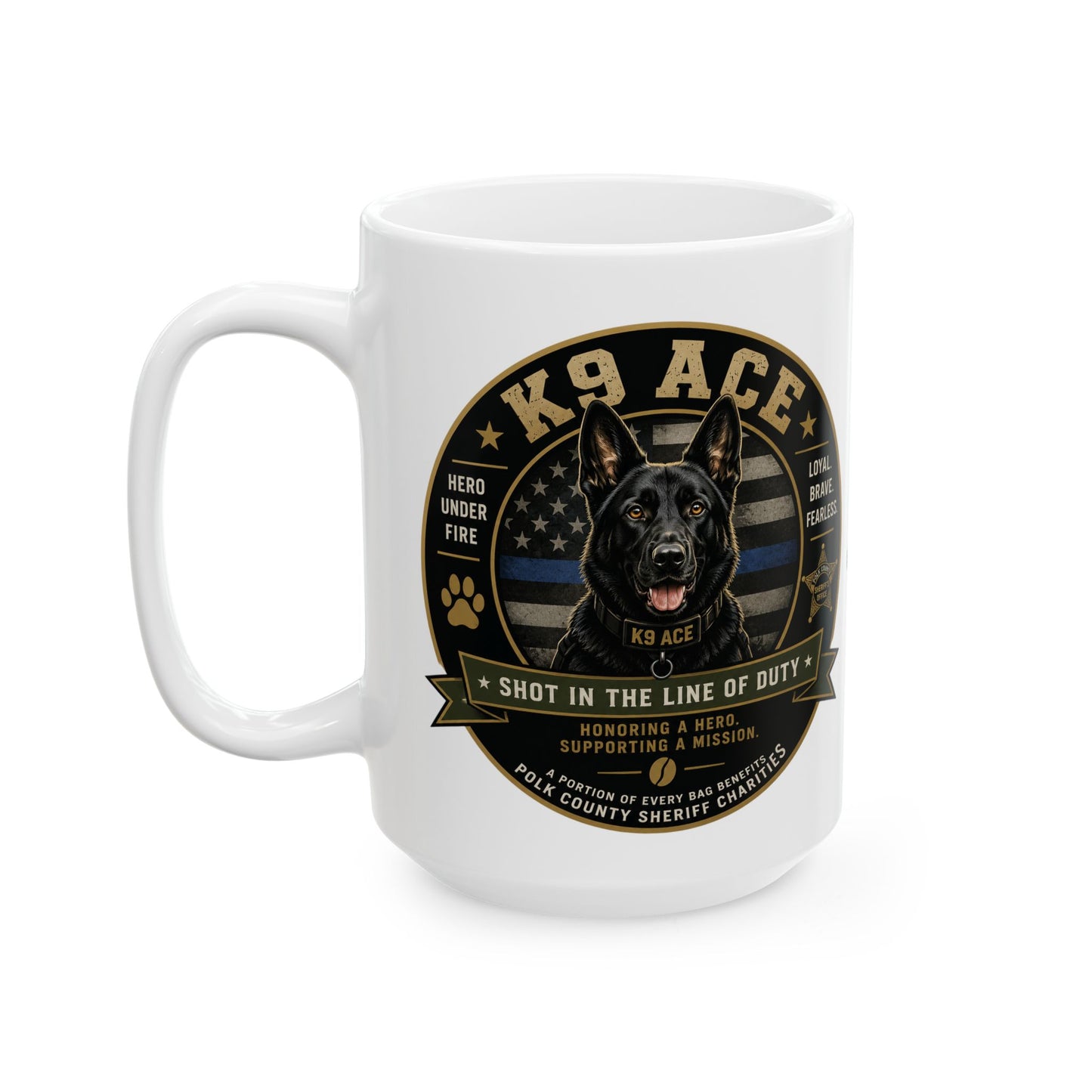 K9 Ace Coffee Ceramic Mug — Polk County Sheriff's Charities Fundraiser (11oz/15oz)