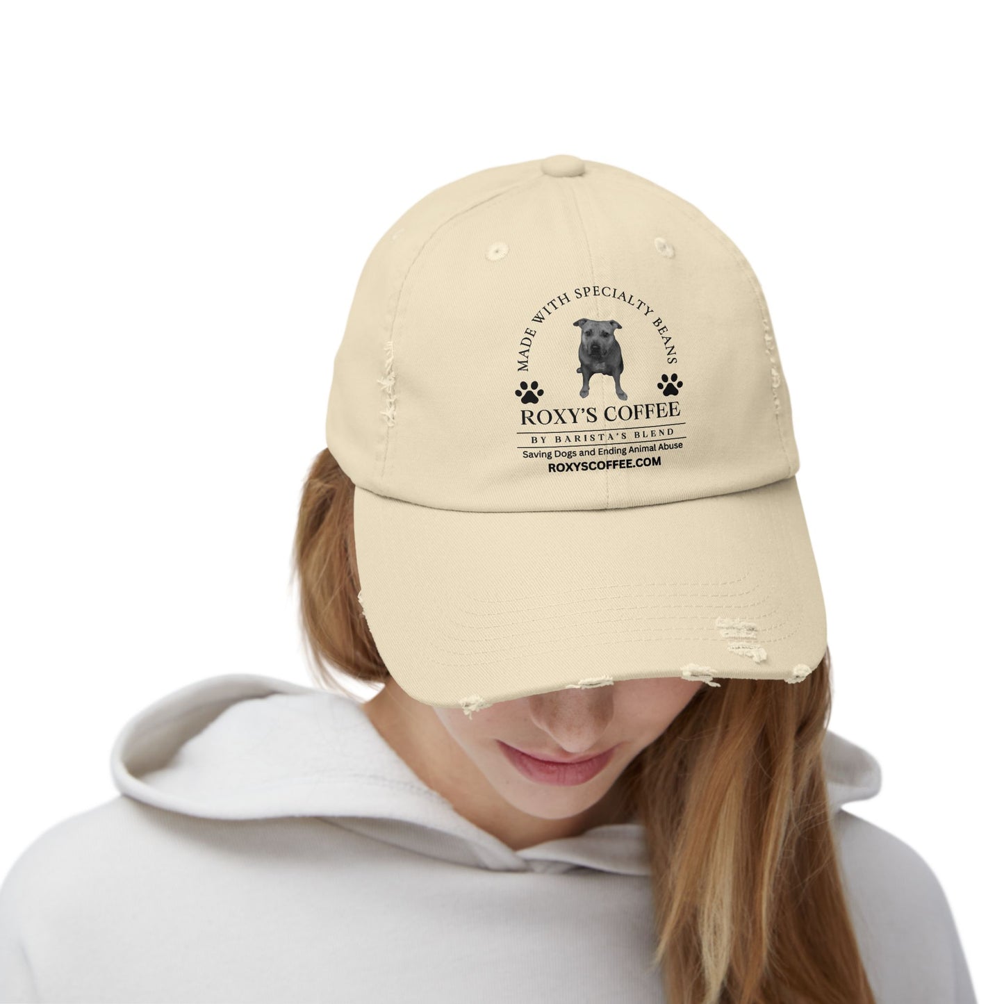 Roxy's Coffee Unisex Distressed Cap - Stylish Dog Lover Hat for Animal Support