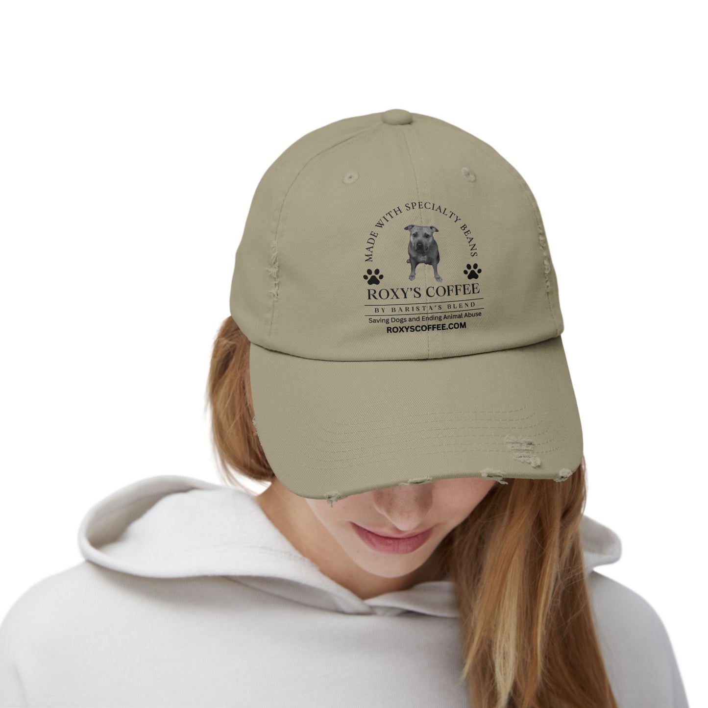 Roxy's Coffee Unisex Distressed Cap - Stylish Dog Lover Hat for Animal Support