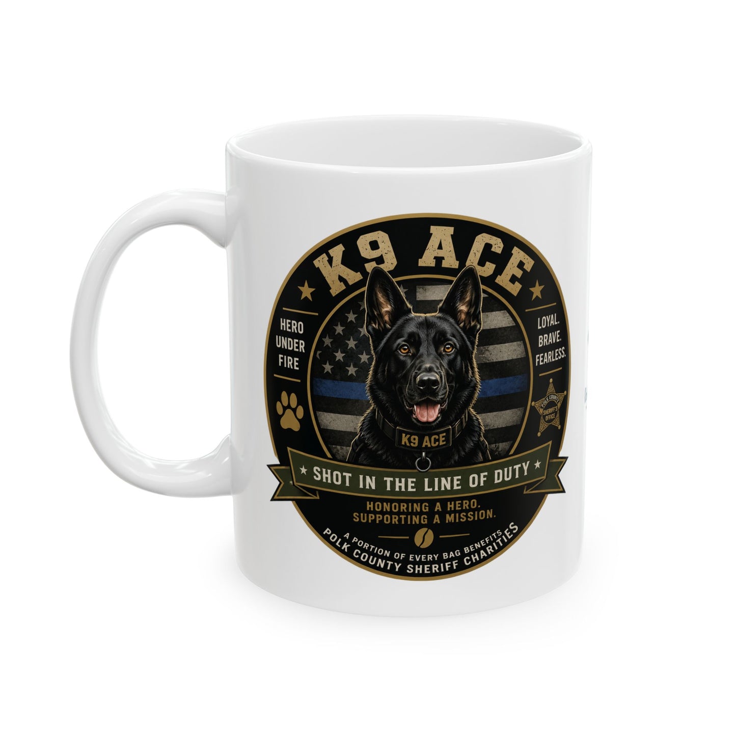 K9 Ace Coffee Ceramic Mug — Polk County Sheriff's Charities Fundraiser (11oz/15oz)